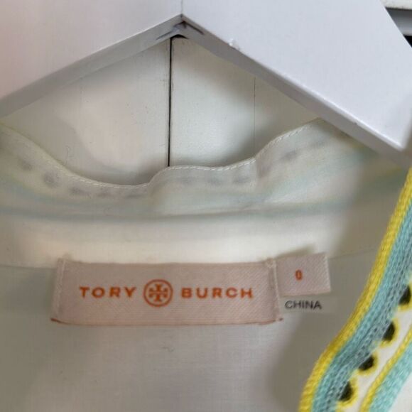Tory Burch white green ombre embroidered tunic blouse 0 - Picture 4 of 11
